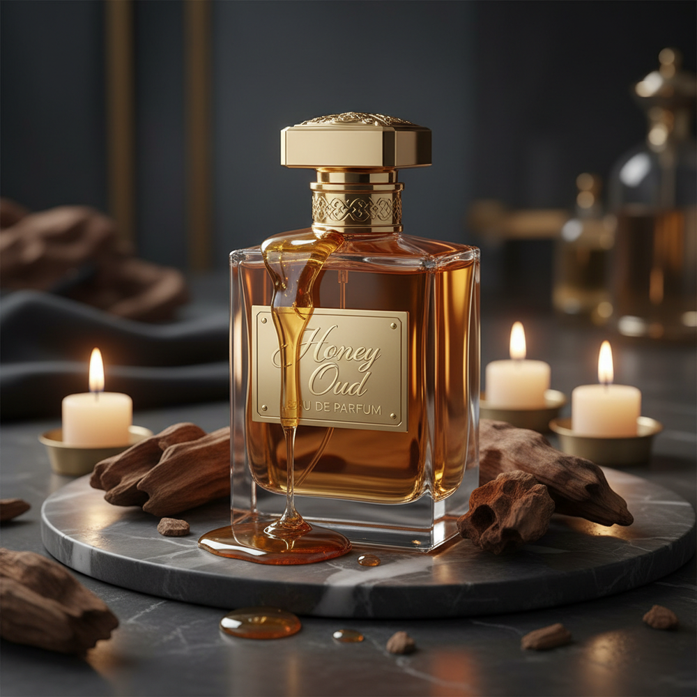 Honey Oud Eau De Parfum luxury lifestyle shot